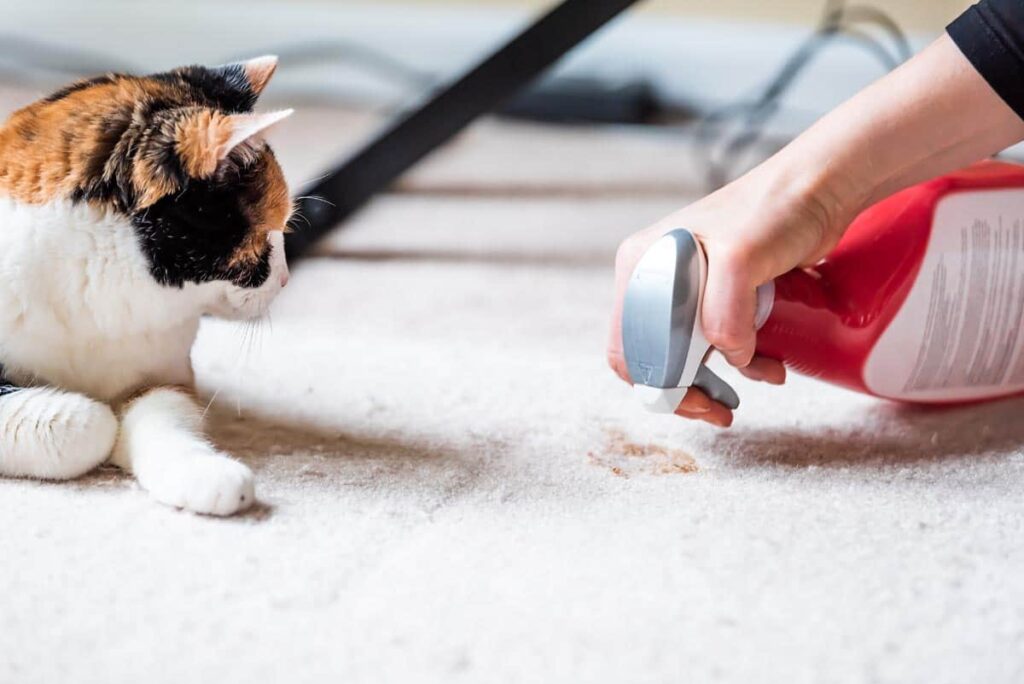 carpet cleaner next to cat